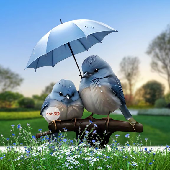 Hugtrea Blue Birds Garden Stake, 2D Flat Couple Birds with Umbrella Yard Art Stake, Waterproof Outdoor Ornament for Lawn Flower Bed Decor