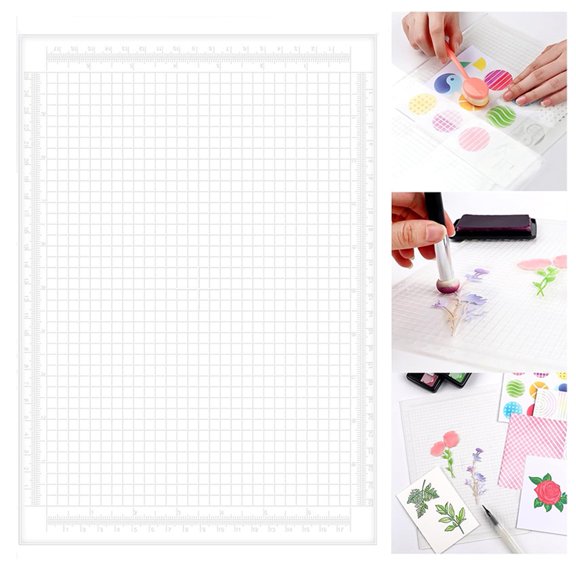 Hugtrea Multi-Purpose Craft Cutting Mat with Grid And Ruler Non-Slip PVC Pad for DIY Stamping Stenciling Lightweight Reusable Precise Measurement Mat for Home School Office