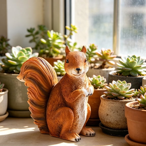 Hugtrea Realistic Squirrel Figurine 8 Inch Resin Woodland Animal Statue for Indoor Outdoor Garden Yard Patio Home Table Decor