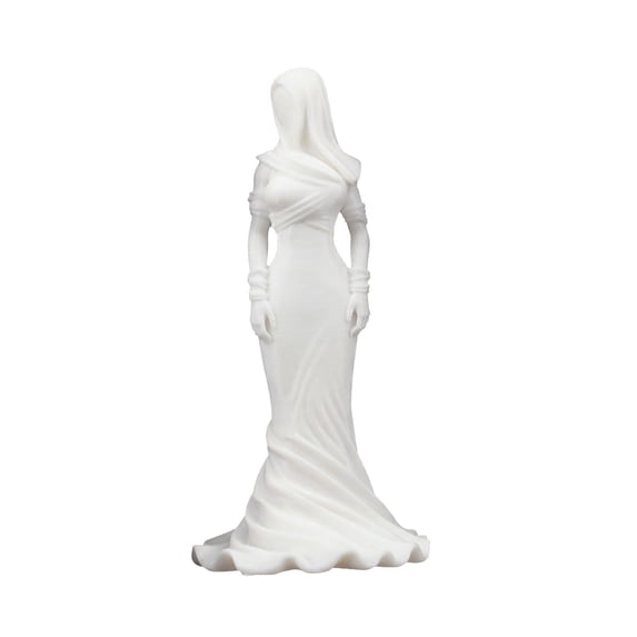 Hugtrea Vintage Hooded Cowl Women Figurine 3D Printed Fishtail Dress Faceless Lady Statue Sculpture Home Office Decoration Ornament