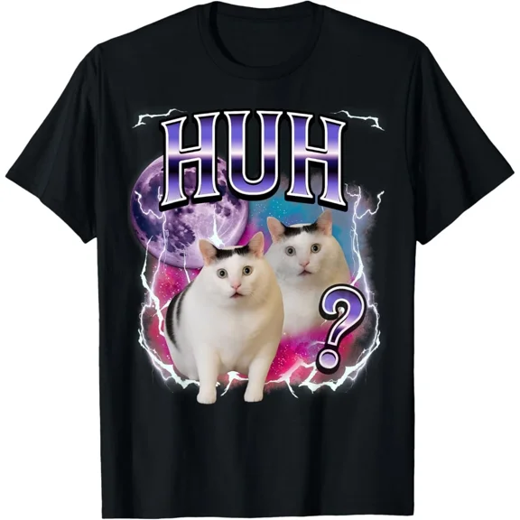 Huh Cat Chonky Meme Funny Confused Cat Meme Lovers Tee