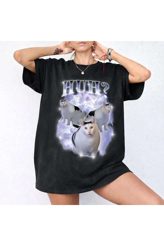 Huh Funny Cat Meme T-Shirts, Vintage Bootleg 90s Chonky T-Shirts, Aesthetic Cute Ben Graphic Tee, Pet Memorial Cat Lover Gifts