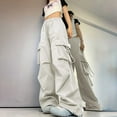 thumbnail image 1 of Huhua Cargo Pants for Women High Waisted Baggy Wide Leg Pants Straight Draping Overalls Slimming Pants Beige, 1 of 5