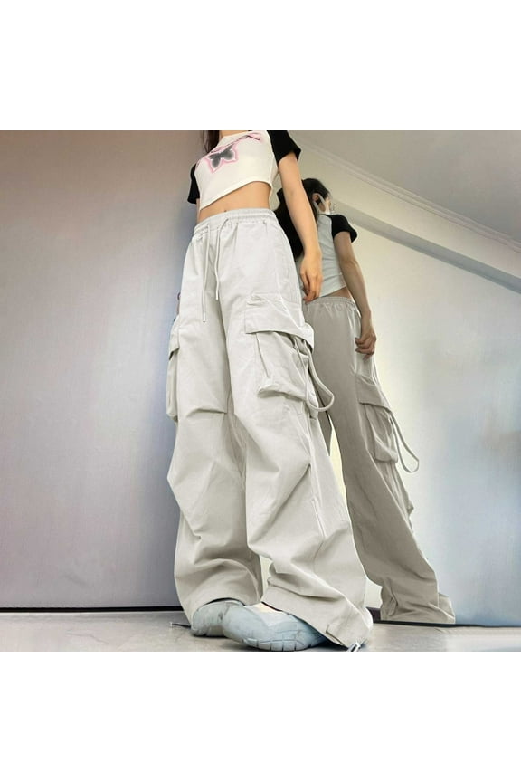 Cargo Pants for Women High Waisted Baggy Wide Leg Pants Straight Draping Overalls Slimming Pants Beige