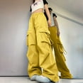 thumbnail image 1 of Huhua Cargo Pants for Women Plus Size Womens High Waisted Baggy Wide Leg Pants Straight Draping Overalls Slimming Pants Yellow, 1 of 5