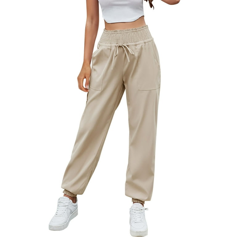 Huhua Casual Pants for Women High Waisted Jogger Pants Womens Work Pants With Pockets Bow Knot Khaki Walmart