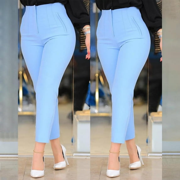 Huhua Dress Pants for Women High Waisted Taper Womens Casual Fashion Slim Fit Bag Hip Pants Blue