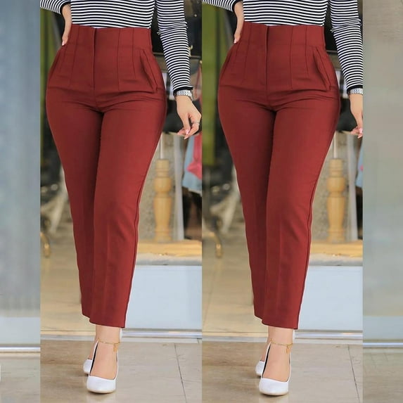 Huhua Dress Pants for Women High Waisted Taper Womens Casual Fashion Slim Fit Bag Hip Pants Red