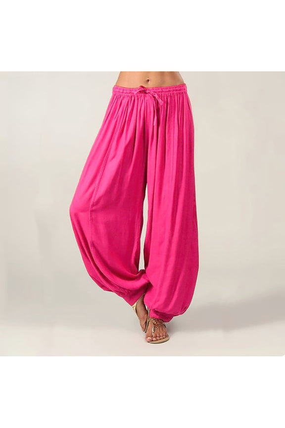 Palazzo Pants for Women Plus Size,High Waisted Baggy Hippie Gypsy Boho Pants Size Solid Color Casual Loose Pants Yoga Trousers Hot Pink