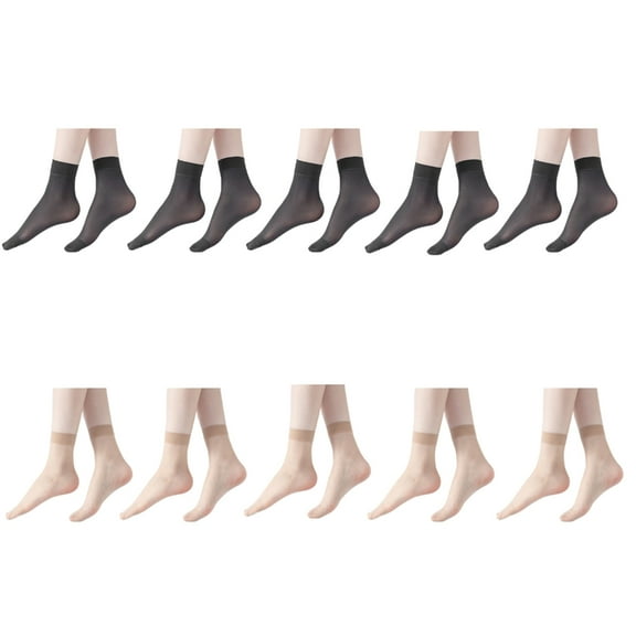 Huhudde 10 Pairs Women's Anti Snags Super Thin Stockings Silk Soft Stretchable Sheer Ankle High Socks For Formal and Casual