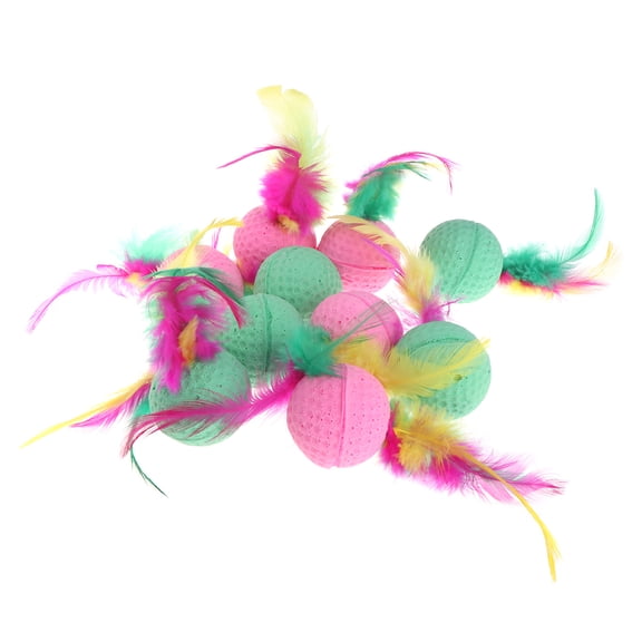 Huhudde 10PCS Fun for Cat Teaser Toys for Cat Interactive Ball Toys with Feather Pet Kitten Chew Ball Toy for Pet for Cat Intera