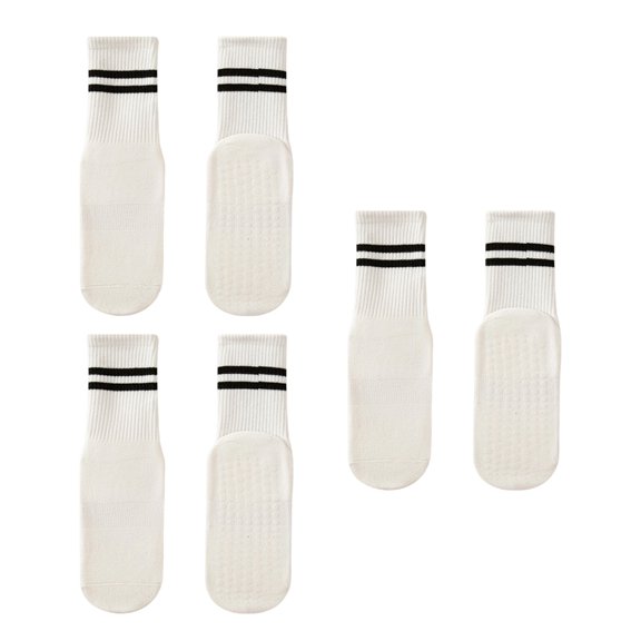 Huhudde 3/4 Pairs Women's Nonslip Ankle Socks with Grips Double Stripes Grippy Socks for Pilates Barre Dance and Fitness Workout