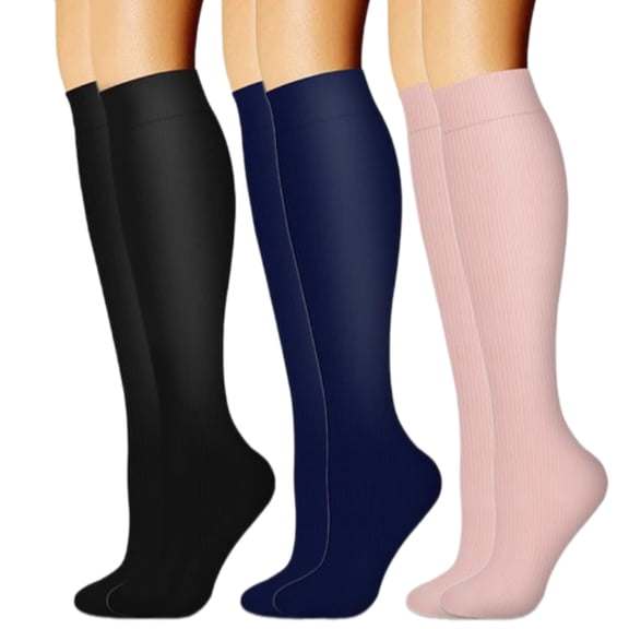 Huhudde 3 Pairs Breathable Compressed Stockings for Comfort Swollen Legs Long Socks During Exercise and Daily Activity