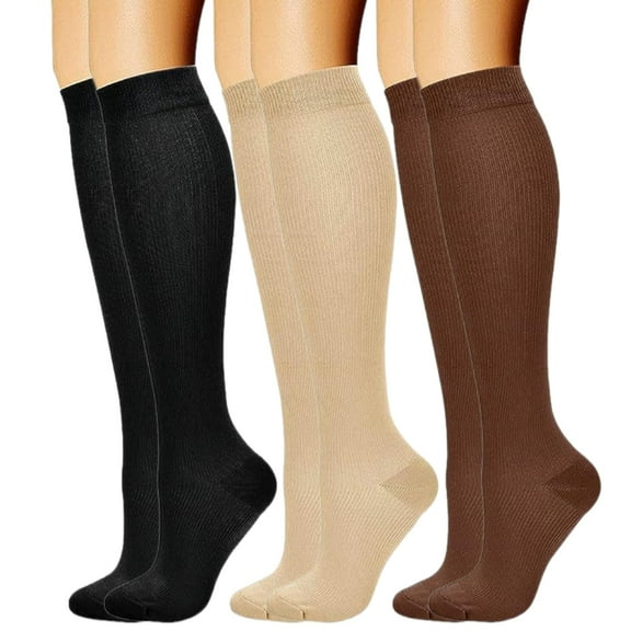 Huhudde 3 Pairs Breathable Compressed Stockings for Comfort Swollen Legs Long Socks During Exercise and Daily Activity