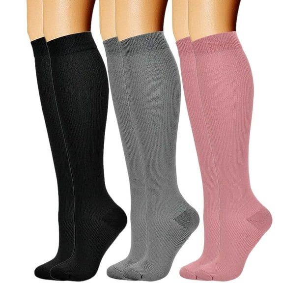 Huhudde 3 Pairs Breathable Compressed Stockings for Comfort Swollen Legs Long Socks During Exercise and Daily Activity
