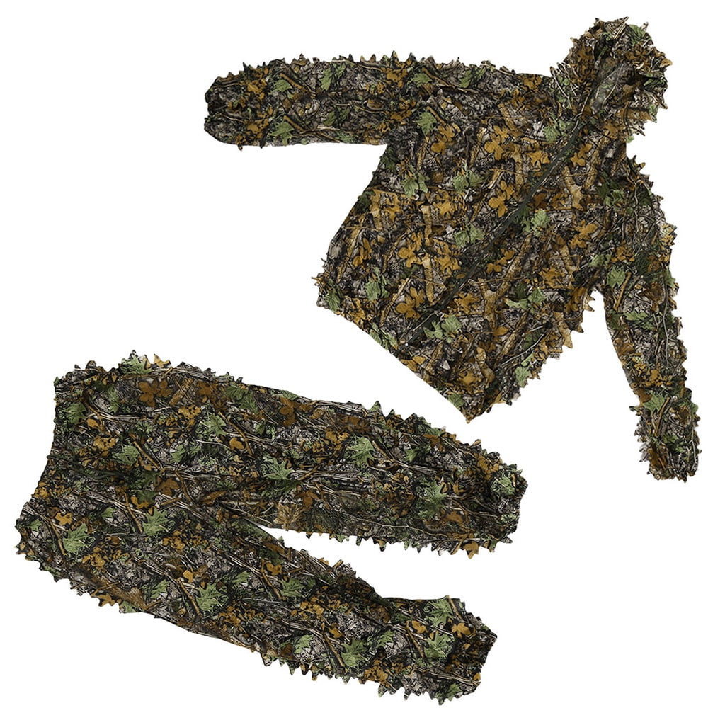 Huhudde 3D Ghillie Suit Camouflage Clothes Jungle Suit Training Leaves Clothing Hunting Suit Pants Hooded for Jacket Two-piece