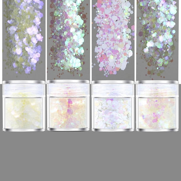 Huhudde 4 Color Holographic Craft Glitter for Resin Nail Glitter for Body Face Eye Resin Flake Sequin Glitter for Craft Keychain