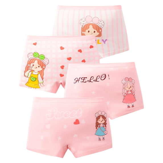 Huhudde 4 Pack Girls' Cotton Boxers Briefs Elastic Waist Cartoon Boy Shorts Underwear Offering Everyday Comfort and Flexibility