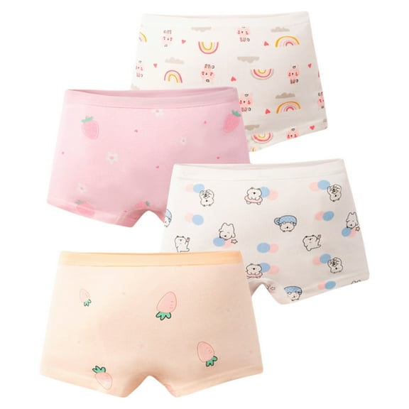 Huhudde 4 Pack Girls' Cotton Boxers Briefs Elastic Waist Cartoon Boy Shorts Underwear Offering Everyday Comfort and Flexibility
