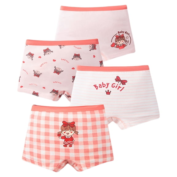 Huhudde 4 Pack Girls' Cotton Boxers Briefs Elastic Waist Cartoon Boy Shorts Underwear Offering Everyday Comfort and Flexibility