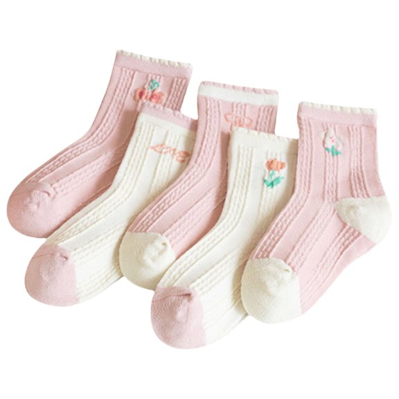 Huhudde 5 Pairs Combed Cotton Sports Socks for Kids Boys Girls Elastic Cuffs Design Gym Workout Casual Wear Cartoon Calf Socks