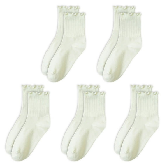 Huhudde 5 Pairs Cotton Blend Ruffled Ankle Socks for Women Elastic Top Comfortable Casual Ribbed Knit Frilly Socks Fit 37-44