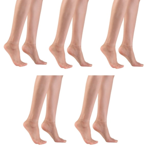 Huhudde 5 Pairs Women Super Thin Sheer Ankle Socks Breathable Nylon Hosiery Silk Texture Nonslip Cuffs Low Cut Short Socks