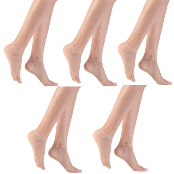 Huhudde 5 Pairs Women Super Thin Sheer Ankle Socks Breathable Nylon Hosiery Silk Texture Nonslip Cuffs Low Cut Short Socks