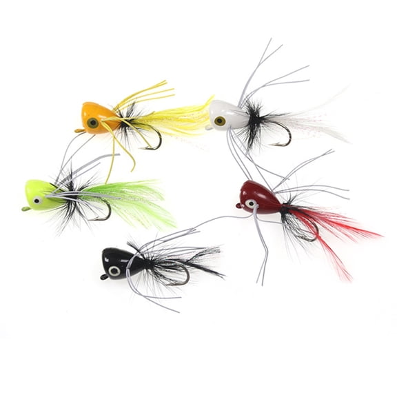Huhudde 5pcs Popping Fly Baits Artificial Baits Popping Lure with Hook Fly Fishing Fly Popping Lures