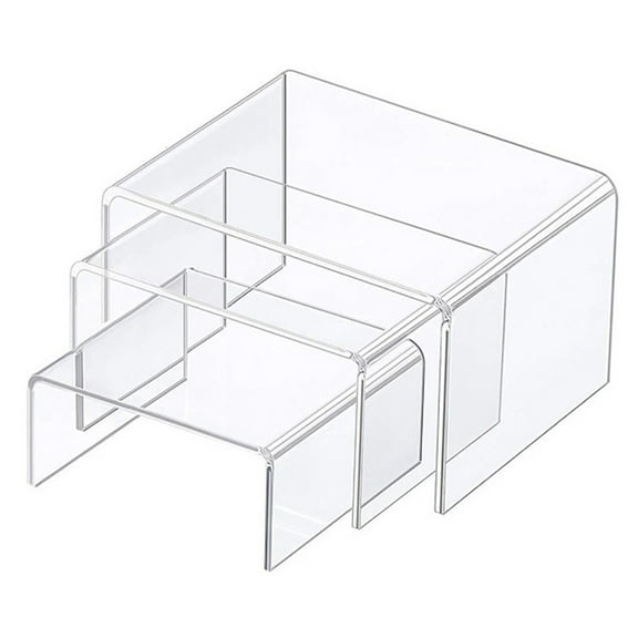 Huhudde Acrylic Display Risers Stand Set of 3 Medium Low Profile Tiered for Showcasing