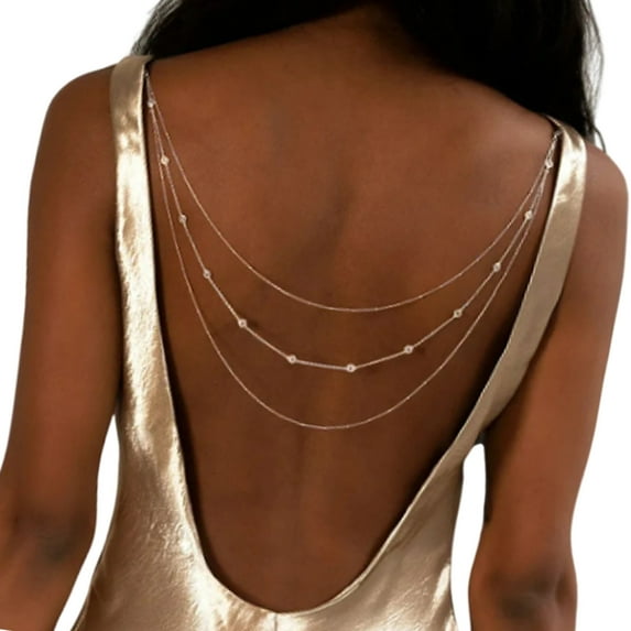 Huhudde Back Chain for Women Mutlilayer Shoulder Chain Rhinestones Back Necklace Body Jewelry for Special Event and Daily Wear