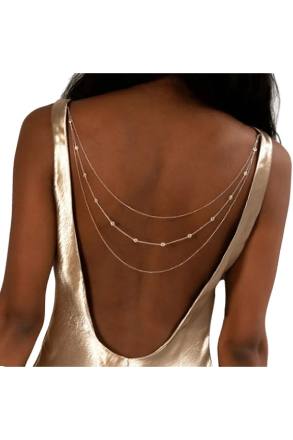 Back Chain for Women Mutlilayer Shoulder Chain Rhinestones Back Necklace Body Jewelry for Special Event and Daily Wear