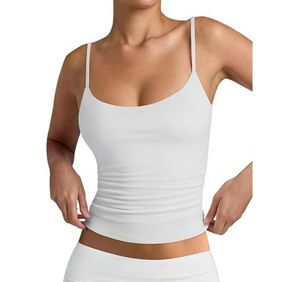 Huhudde Breathable Women Camisole Adjustable Spaghetti Straps Going Out Sleeveless Backless Tanks Top Casual Cropped Basic Shirt