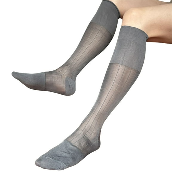 Huhudde Comfortable Men's Semi Opaque Formal Socks for Everyday Use Thin Nylon High Tube Long Socks Business Dress Stockings