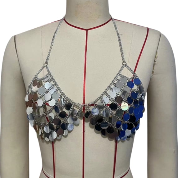 Huhudde Contemporary Sequins Halterneck Bra Top Lightweight Glittering Vest For Belly Dance Costumes And Beach Parties