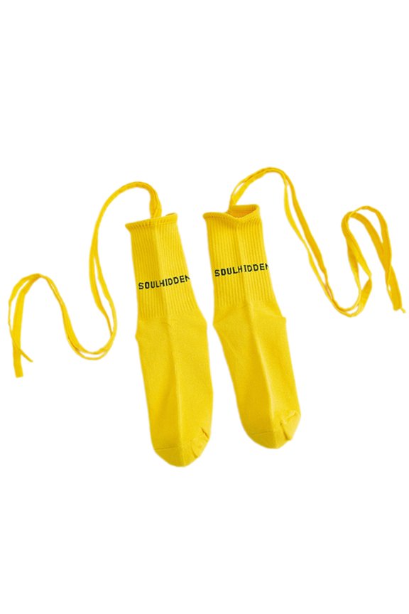 Crosses Tie Up Bandages Socks for Women Combed Cotton Fluorescent Color Middle Calf Socks for Comfort and Durability