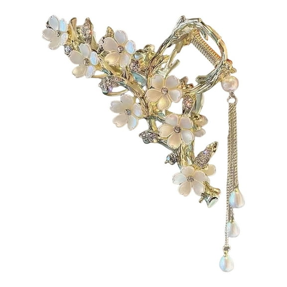 Huhudde Elegant Hair Claw Clip Hair Accessory With Flower Design And Pearls Tassels For Women Formal Event and Casual Hairstyles