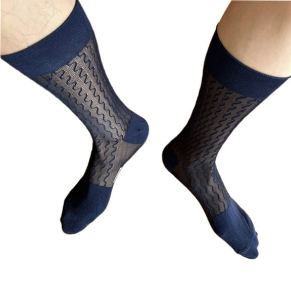Huhudde Elegant Men's Dress Socks In Waved Pattern Thin Sheer Nylon Formal Socks for Business Meetings and Parties Event