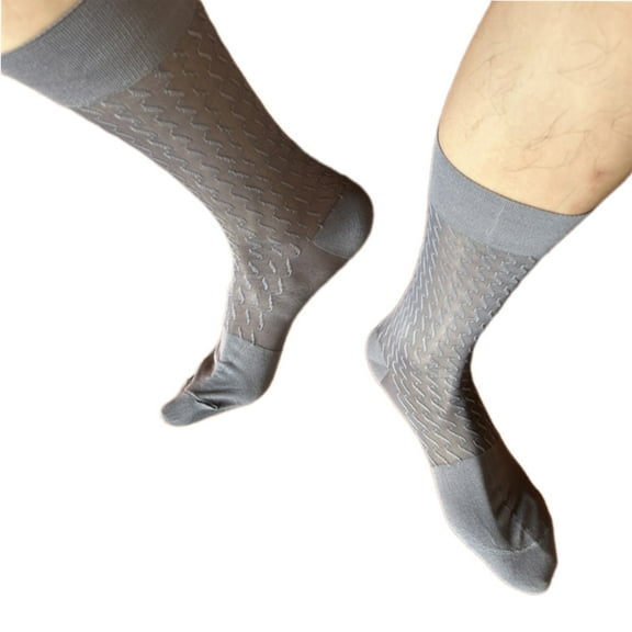 Huhudde Elegant Men's Dress Socks In Waved Pattern Thin Sheer Nylon Formal Socks for Business Meetings and Parties Event