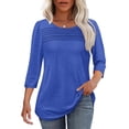 thumbnail image 1 of Huhudde Elegant Pleated Cotton Blouse 3/4 Length Sleeve Solid Color T-Shirt Tuck Detailing Loose Top for Women's Daily Wear, 1 of 17