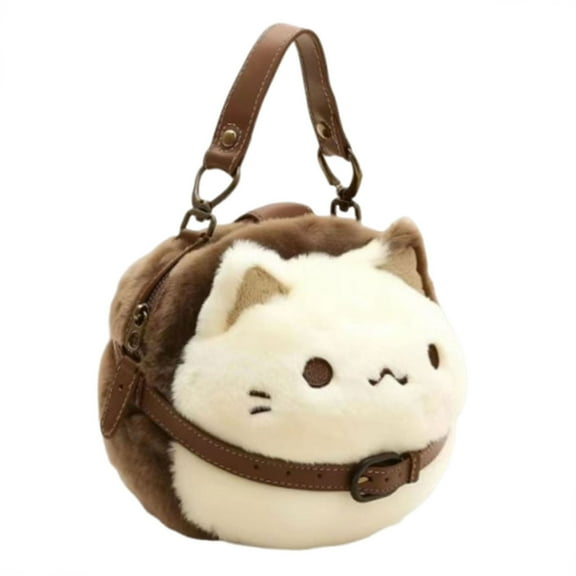 Huhudde Ergonomic Cats Shaped Plush Handbag Top Handle Bag Creative Office Handbags Soft Work Bags For Women And Students