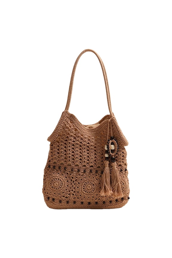 Ethnic Inspired Crochet Shoulder Bag for Women Large Capacity Woven Handbag Suitable for Beach Days and City Shopping