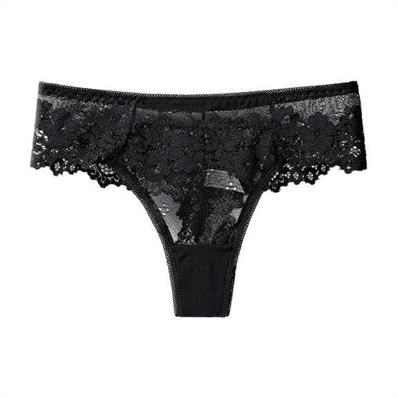 Huhudde Exotic Low Rise Flower Lace Lingerie Briefs for Women Hollowout Sheer Mesh Panties Embroidery G-String Thong Underwear