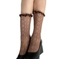 thumbnail image 1 of Huhudde Fishnets Knee Highs Stockings Ruffle Trim Frilly Over the Calf Socks Summers Sheer Mesh Knee Highs Socks Streetwear, 1 of 20