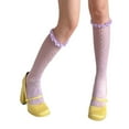 thumbnail image 1 of Huhudde Fishnets Knee Highs Stockings Ruffle Trim Frilly Over the Calf Socks Summers Sheer Mesh Knee Highs Socks Streetwear, 1 of 20