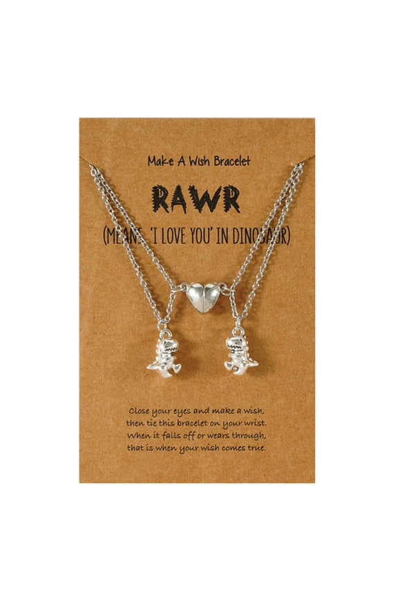 Friendship Gift Magnetic Split Heart Cute Dinosaur BFF Necklace for Best Friend