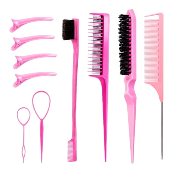 Huhudde Hair Brush Comb Set Hair Styling Comb Set Clips Double Sided Edge Brush for Edge & Back Brushing Combing Slicking Hair