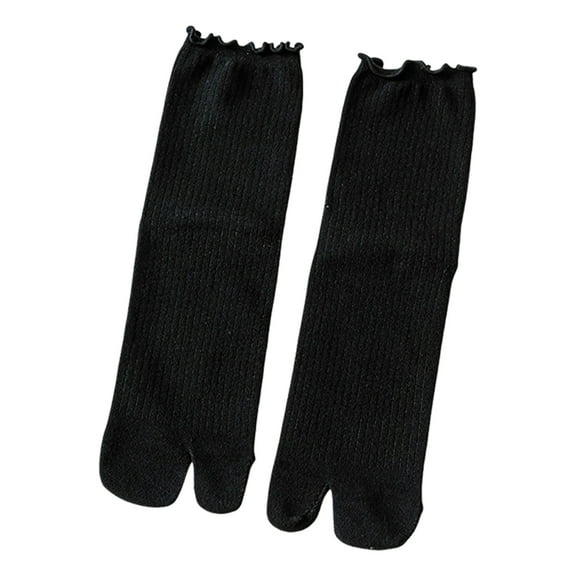 Huhudde Japan Tabis Socks,Split Two Toe Socks Cotton Sandals Socks Ruffle Trim Frilly Crews Socks Casual Ankle Socks Hosiery