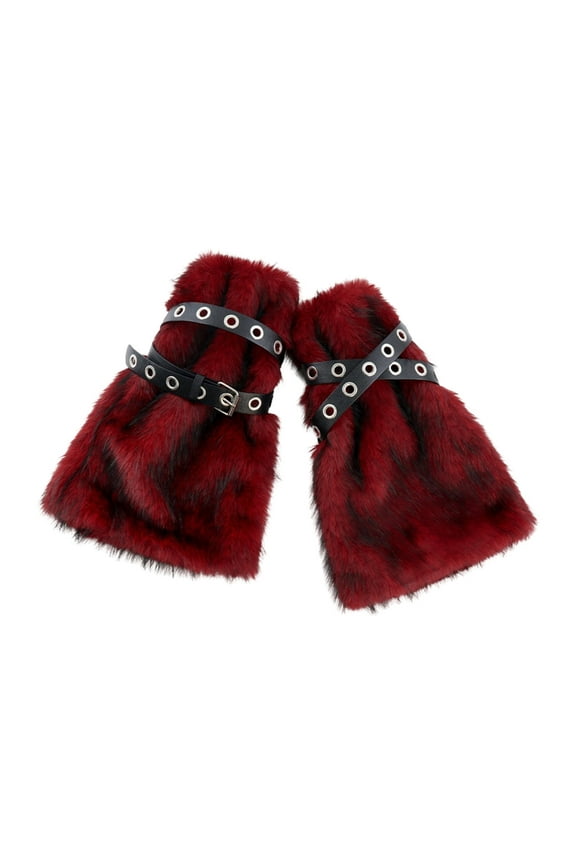 Japanese Punk Eyelets Leather Strap Plush Leg Warmers Fuzzy Boot Cuffs Subcultures Leg Covers Gaiters Streetwear for Wom