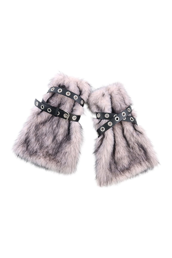 Japanese Punk Eyelets Leather Strap Plush Leg Warmers Fuzzy Boot Cuffs Subcultures Leg Covers Gaiters Streetwear for Wom